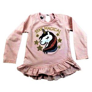 Pink Unicorn Stay Magical Girls Peplum Top Real Love Long Sleeve 3T JH1119